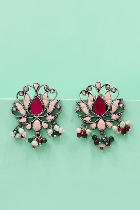 Sangeeta Boochra Lotus Bloom Silver Earrings 