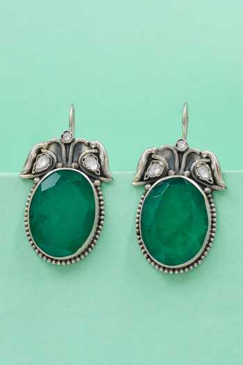 Buy Sangeeta Boochra Green Gemstones, Elegant Silver Earrings at Aza Fashions Buy_Sangeeta Boochra_Green Gemstones, Elegant Silver Earrings _at_Aza_Fashions
