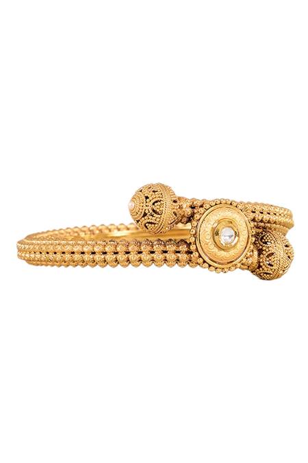 Auraa Trends_Gold Plated Stones, Beads Kundan Embellished Bangle _Online_at_Aza_Fashions