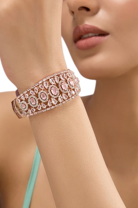Auraa Trends Rose Gold Plated Pink Stone Bangle 