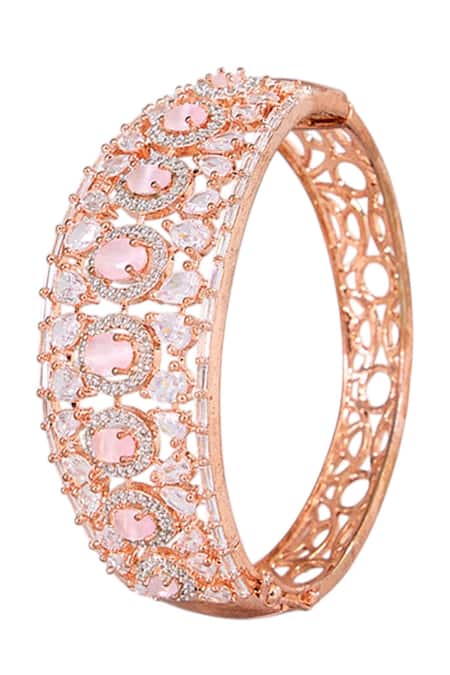 Auraa Trends Rose Gold Plated Pink Stone Bangle 