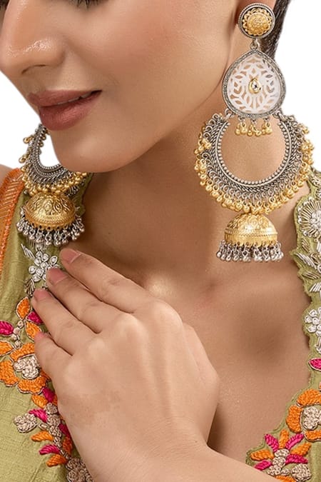 Auraa Trends Gold Plated Beads And Silver-plated Chandbali Earrings 