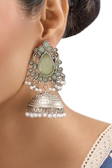 Auraa Trends_Silver Plated Stones, Pearls Teardrop Kundan Earrings_Online_at_Aza_Fashions