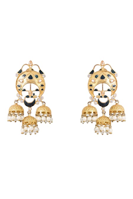 Auraa Trends Gold Plated Pearls, Stones Crescent Earrings 