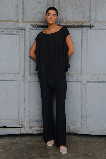 Shop Ituvana Black Cotton Round Neck Karma Jersey Top And Pant Set Online at Aza Fashions Shop_Ituvana_Black Cotton Round Neck Karma Jersey Top And Pant Set _Online_at_Aza_Fashions