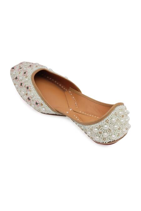 Buy_NR By Nidhi Rathi_Multi Color Pearled Pista Green Juttis _Online_at_Aza_Fashions