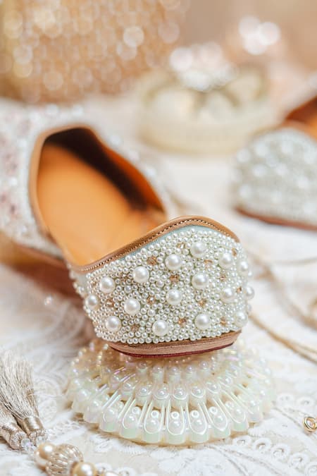 Shop NR By Nidhi Rathi Multi Color Pearled Pista Green Juttis Online at Aza Fashions Shop_NR By Nidhi Rathi_Multi Color Pearled Pista Green Juttis _Online_at_Aza_Fashions