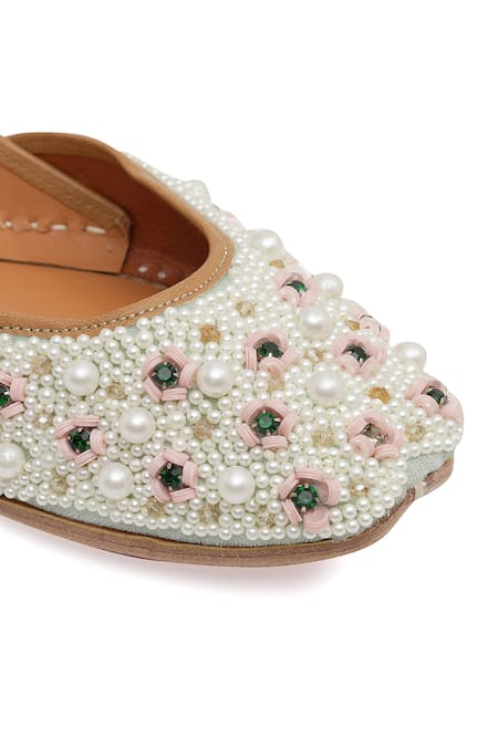 NR By Nidhi Rathi Multi Color Pearled Pista Green Juttis at Aza Fashions NR By Nidhi Rathi_Multi Color Pearled Pista Green Juttis _at_Aza_Fashions