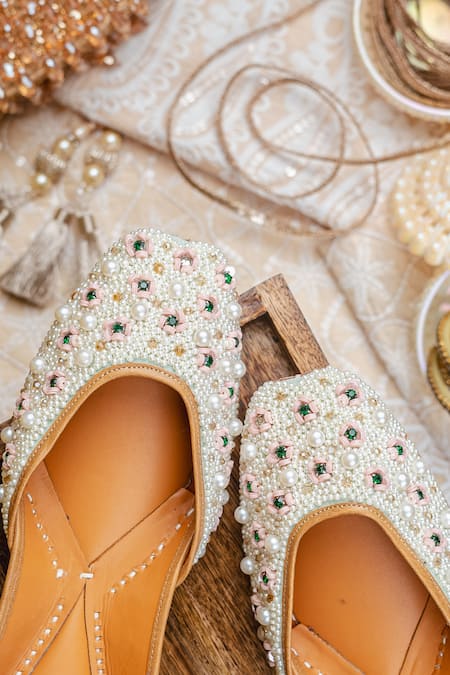 Shop NR By Nidhi Rathi Multi Color Pearled Pista Green Juttis at Aza Fashions Shop_NR By Nidhi Rathi_Multi Color Pearled Pista Green Juttis _at_Aza_Fashions