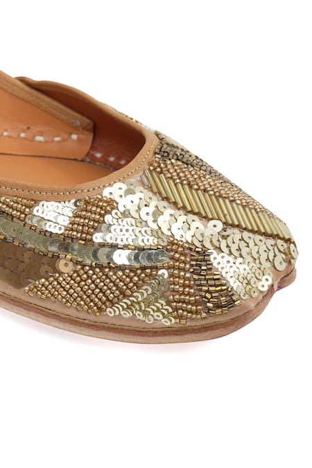 Shop_NR By Nidhi Rathi_Gold Handcrafted Juttis_Online_at_Aza_Fashions