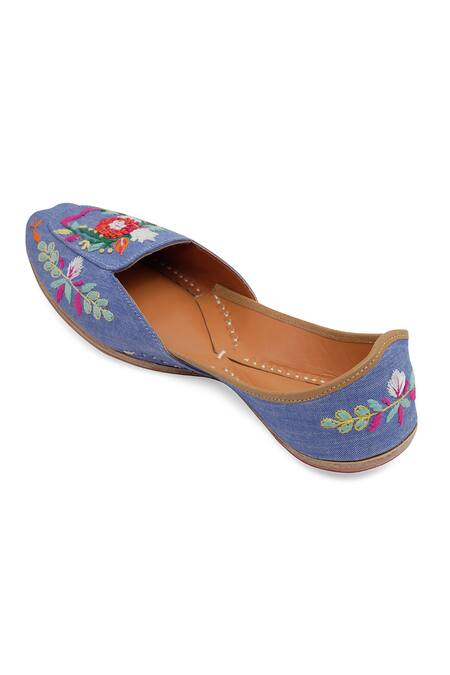 Buy_NR By Nidhi Rathi_Blue Denim Embroidered Juttis _Online_at_Aza_Fashions