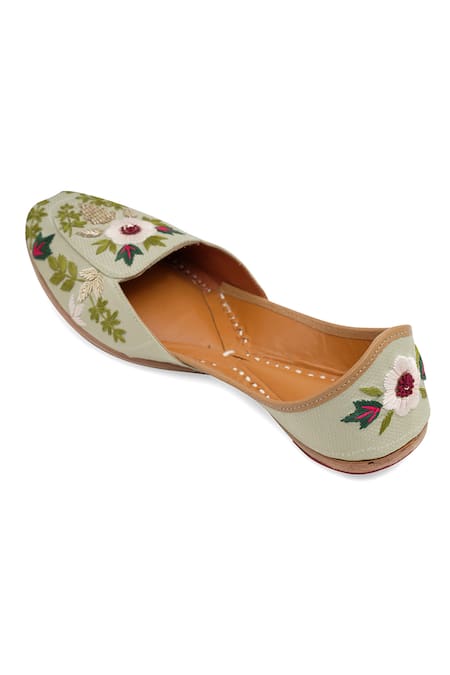 Buy_NR By Nidhi Rathi_Green Pista Handcrafted Juttis _Online_at_Aza_Fashions