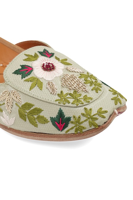 Shop_NR By Nidhi Rathi_Green Pista Handcrafted Juttis _Online_at_Aza_Fashions