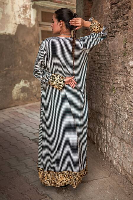Shop_Wazir C_Black Cotton Open Neck Kashmira Tilla Work Cape Pant Set _Online_at_Aza_Fashions