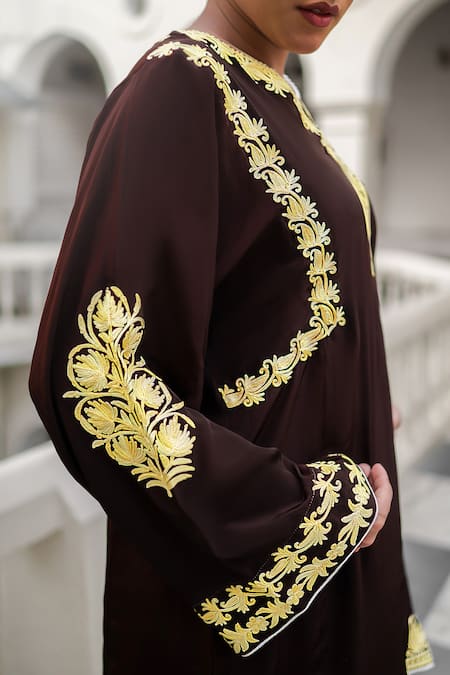 Buy_Wazir C_Brown Crepe Embroidery, Metallic Thread Kashmira Tilla Work Kurta With Salwar 