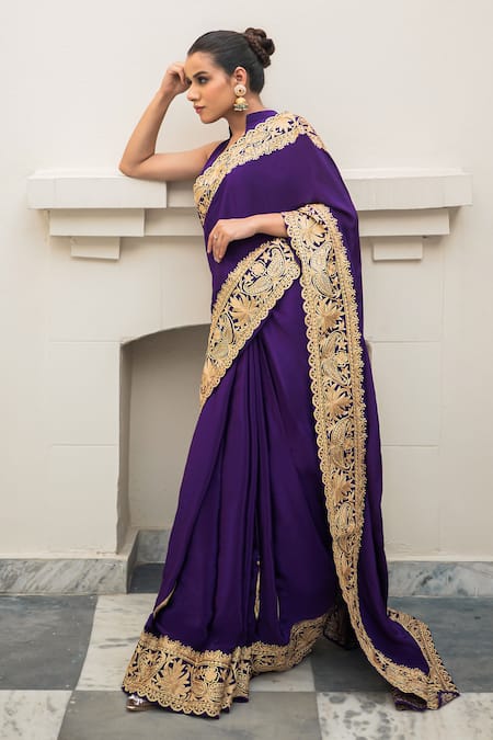Wazir C Kashmira Tilla Work Saree With Blouse 