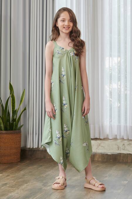 Pasha India_Green Cotton, Rayon Floral Print Draped Jumpsuit _Online_at_Aza_Fashions