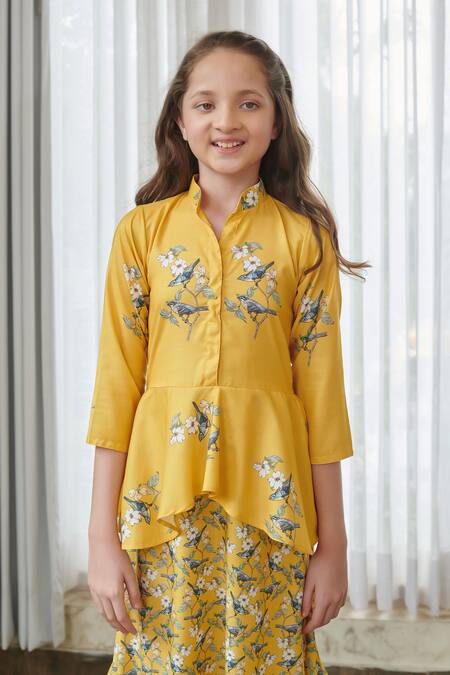Shop_Pasha India_Yellow Cotton, Rayon Floral Print Draped Jumpsuit _Online_at_Aza_Fashions