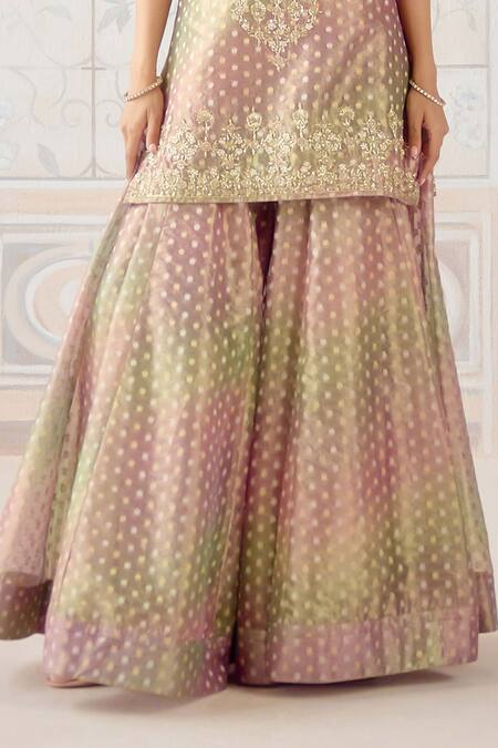 Buy_Shyam Narayan Prasad_Pink Brocade, Organza, Tissue Embroidery, Zari Scoop Neck Kurta Set 