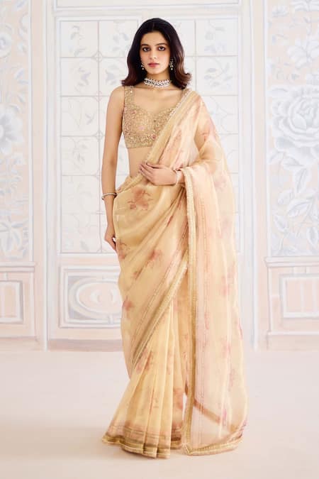 Shyam Narayan Prasad Gold Brocade, Tissue, Cotton Satin Zari, Embroidery, Printed Saree With Blouse