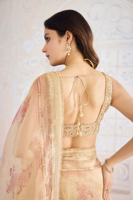 Buy_Shyam Narayan Prasad_Gold Brocade, Tissue, Cotton Satin Zari, Embroidery, Printed Saree With Blouse _Online_at_Aza_Fashions