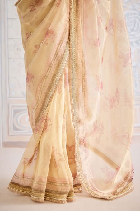 Buy_Shyam Narayan Prasad_Gold Brocade, Tissue, Cotton Satin Zari, Embroidery, Printed Saree With Blouse 