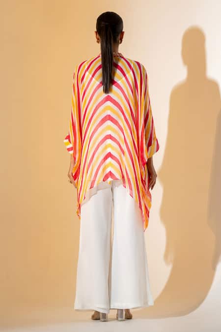 Shop K-Anshika Mustard Georgette Embroidery, Zari Round Neck Leheriya Pattern Kaftan Pant Set at Aza Fashions Shop_K-Anshika_Mustard Georgette Embroidery, Zari Round Neck Leheriya Pattern Kaftan Pant Set _at_Aza_Fashions