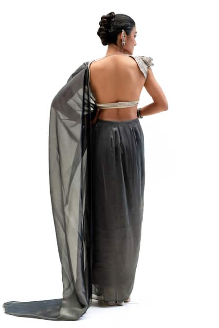 Garo Geometric Embroidered Blouse With Pre-Draped Saree 