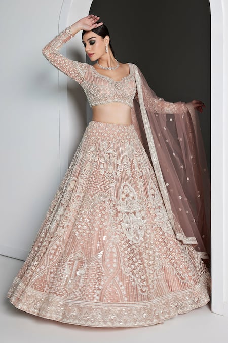 Opus Atelier Pink Net, Satin, Tulle Embroidery, Beads, Sequins Pearl Freya Lehenga Set Online at Aza Fashions Opus Atelier_Pink Net, Satin, Tulle Embroidery, Beads, Sequins Pearl Freya Lehenga Set _Online_at_Aza_Fashions