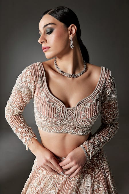 Opus Atelier Pink Net, Satin, Tulle Embroidery, Beads, Sequins Pearl Freya Lehenga Set at Aza Fashions Opus Atelier_Pink Net, Satin, Tulle Embroidery, Beads, Sequins Pearl Freya Lehenga Set _at_Aza_Fashions