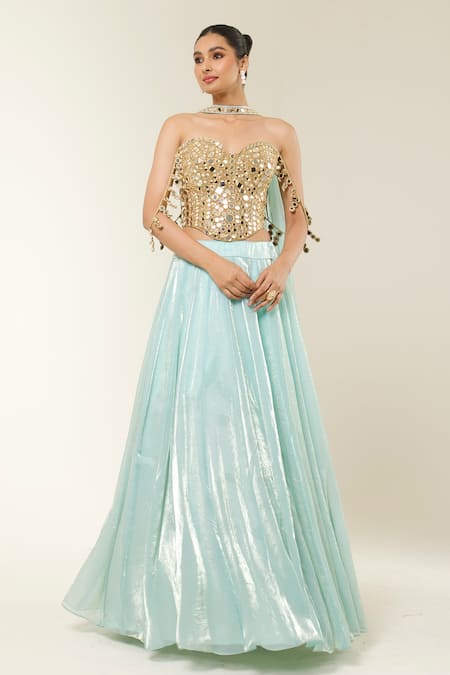 Libas Cafe by Nidhi & Ashish Mirror Corset & Shimmer Organza Lehenga Set 
