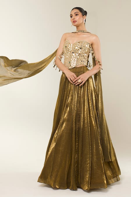 Libas Cafe by Nidhi & Ashish Hand Embroidered Mirror Corset Lehenga Set 