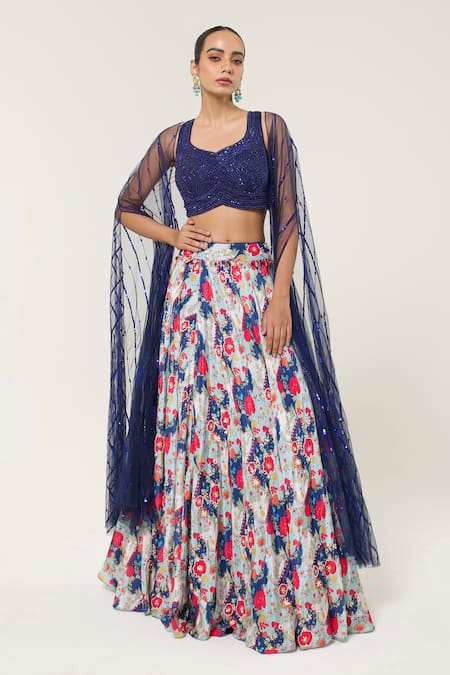 Libas Cafe by Nidhi & Ashish Hand Embroidered Blouse & Printed Lehenga Set 