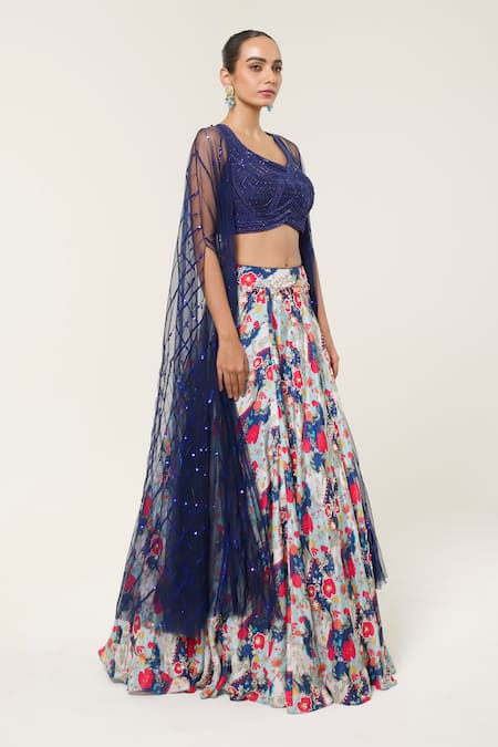 Libas Cafe by Nidhi & Ashish Hand Embroidered Blouse & Printed Lehenga Set 