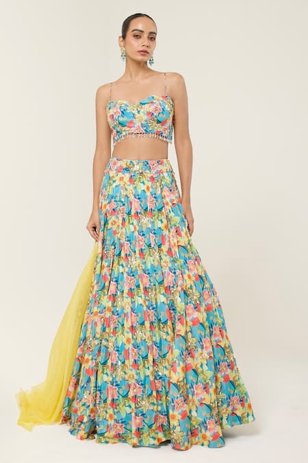 Libas Cafe by Nidhi & Ashish Floral Print Hand Embroidered Lehenga Set 