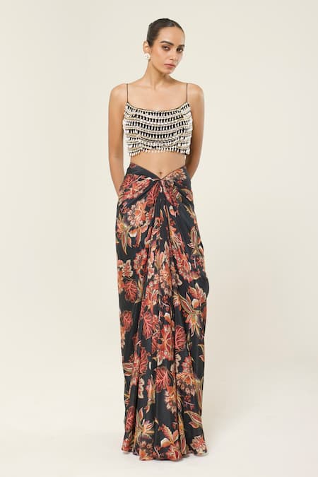 Libas Cafe by Nidhi & Ashish Hand Embroidered Blouse & Printed Dhoti Skirt Set 