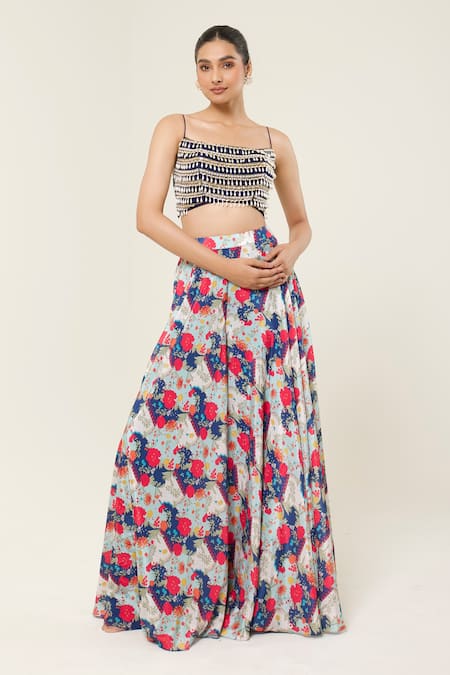 Buy Libas Cafe by Nidhi & Ashish Navy Organza, Crepe Beads, Embroidery Bandeau Blouse And Printed Sharara Cape Set Online at Aza Fashions Buy_Libas Cafe by Nidhi & Ashish_Navy Organza, Crepe Beads, Embroidery Bandeau Blouse And Printed Sharara Cape Set _Online_at_Aza_Fashions