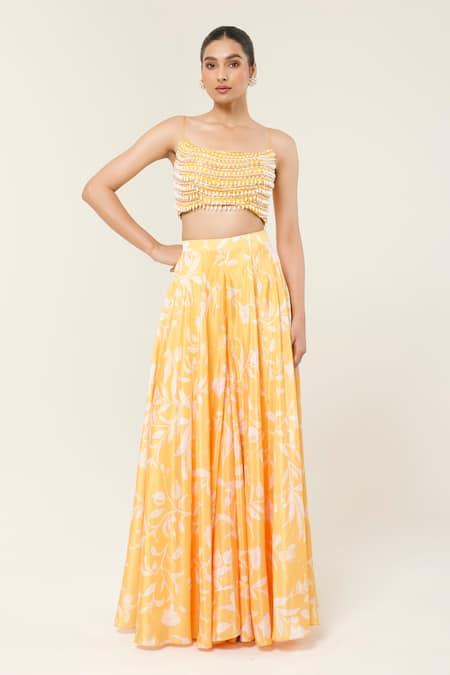 Libas Cafe by Nidhi & Ashish Yellow Organza, Crepe Beads, Embroidered Blouse And Printed Sharara Cape Set Online at Aza Fashions Libas Cafe by Nidhi & Ashish_Yellow Organza, Crepe Beads, Embroidered Blouse And Printed Sharara Cape Set _Online_at_Aza_Fashions