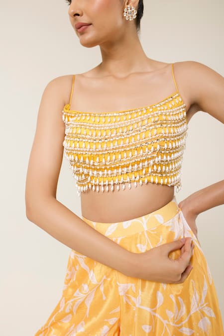 Buy Libas Cafe by Nidhi & Ashish Yellow Organza, Crepe Beads, Embroidered Blouse And Printed Sharara Cape Set Online at Aza Fashions Buy_Libas Cafe by Nidhi & Ashish_Yellow Organza, Crepe Beads, Embroidered Blouse And Printed Sharara Cape Set _Online_at_Aza_Fashions