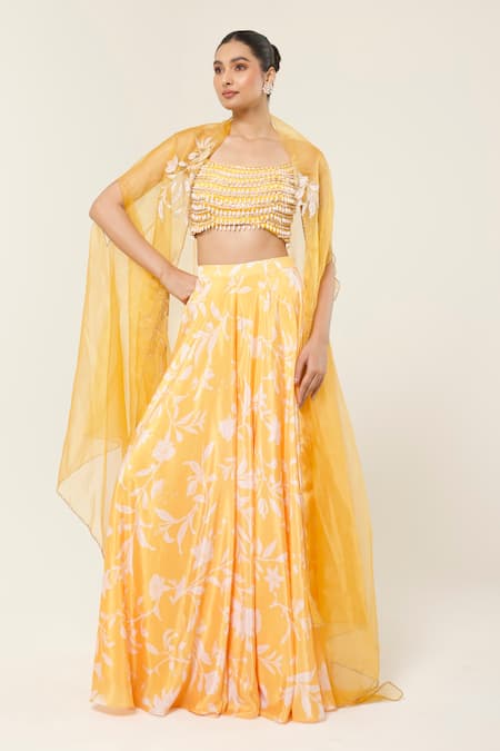 Libas Cafe by Nidhi & Ashish Embroidered Blouse & Printed Sharara Cape Set 