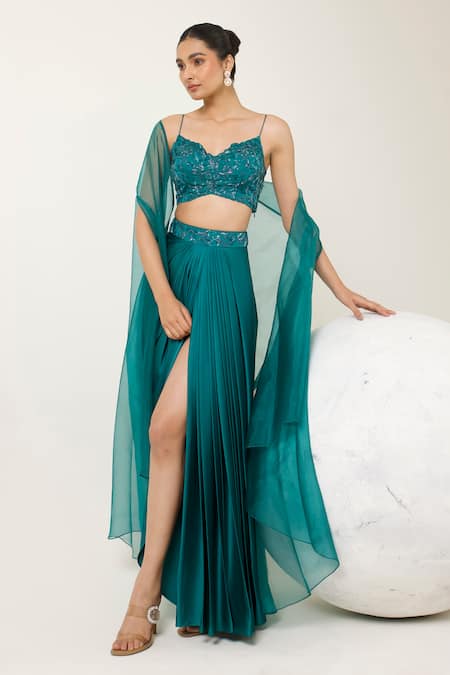 Libas Cafe by Nidhi & Ashish Hand Embroidered Blouse Cape & Dhoti Skirt Set 