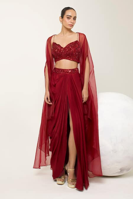 Libas Cafe by Nidhi & Ashish Embroidered Blouse & Dhoti Skirt Set  