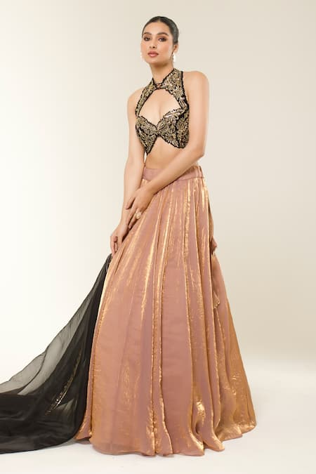 Libas Cafe by Nidhi & Ashish Hand-Embroidered Halter Blouse Lehenga Set 