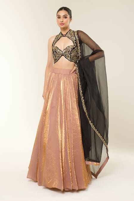 Libas Cafe by Nidhi & Ashish Hand-Embroidered Halter Blouse Lehenga Set 