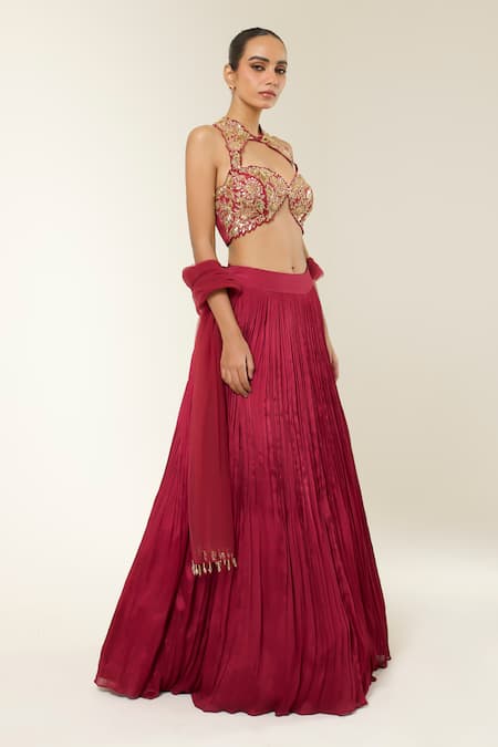 Libas Cafe by Nidhi & Ashish Embroidered Sculpted Blouse & Gathered Lehenga Set 