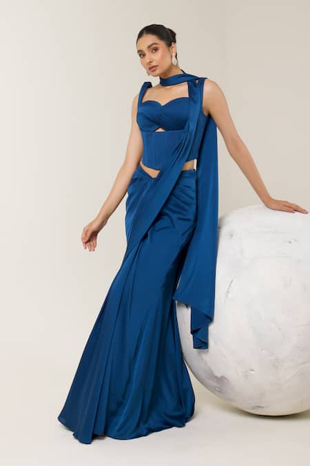 Libas Cafe by Nidhi & Ashish Armani Satin Pre-Draped Saree & Cutout Corset