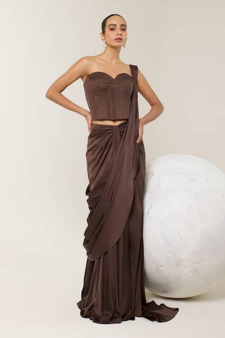 Libas Cafe by Nidhi & Ashish Solid Pre-Draped Saree & Corset Set 