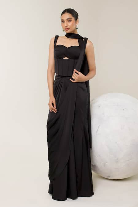 Libas Cafe by Nidhi & Ashish Sculpted Cutout Corset & Pre-Draped Saree Set 