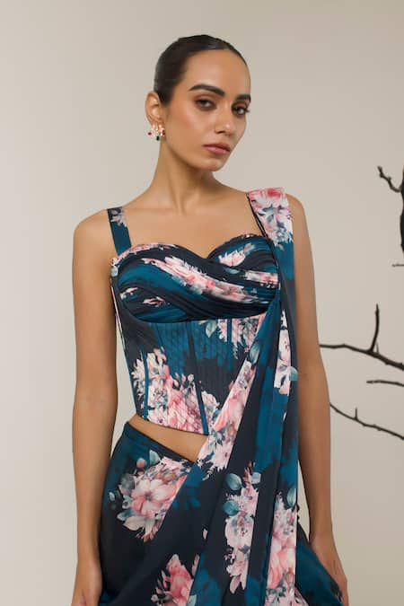 Buy Libas Cafe by Nidhi & Ashish Multi Color Crepe Sweetheart Multicolour Floral Print Corset Saree And Blouse Set Online at Aza Fashions Buy_Libas Cafe by Nidhi & Ashish_Multi Color Crepe Sweetheart Multicolour Floral Print Corset Saree And Blouse Set _Online_at_Aza_Fashions