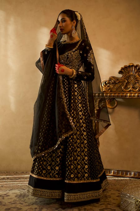 Libas Cafe by Nidhi & Ashish Banarasi Silk Embroidered Anarkali & Dupatta Set 